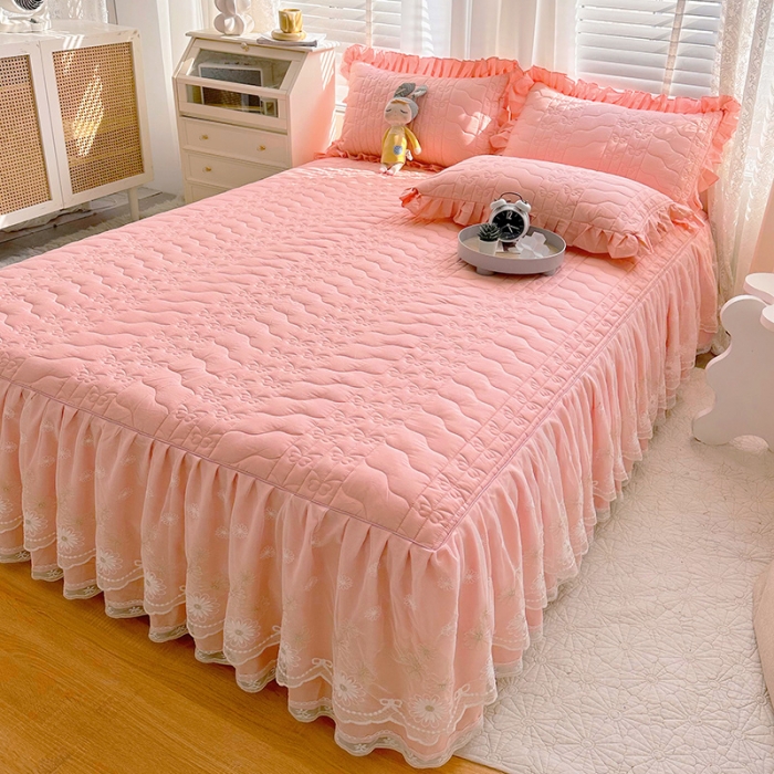 91家纺网 家纺一手货源 找家纺 宜凡 2023新款 全棉床笠式床裙三件套 公主粉