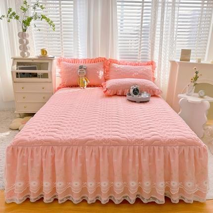 宜凡 2023新款 全棉床笠式床裙三件套 公主粉