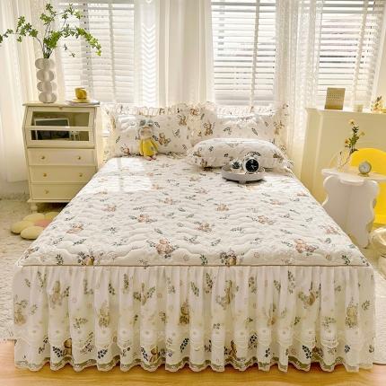 宜凡 2023新款 全棉床笠式床裙三件套 花丛小熊