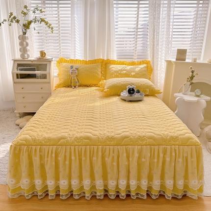 宜凡 2023新款 全棉床笠式床裙三件套 芒果黄