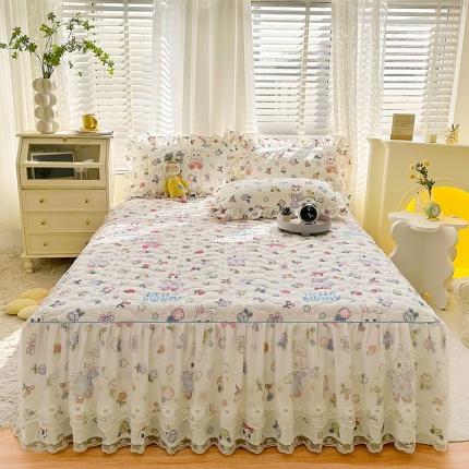 宜凡 2023新款 全棉床笠式床裙三件套 少女花兔