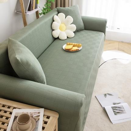 91家纺网 家纺一手货源 找家纺 沐沐 2026新款 芙蓉格沙发套 芙蓉格-青色