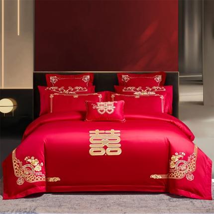 91家纺网 家纺一手货源 找家纺 博之洋婚庆 新款全棉绣花婚庆四件套 喜满天下-金