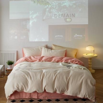 91家纺网 家纺一手货源 找家纺 安莱 2023新款爆款水洗棉提花锦瑟基础款四件套 锦瑟基础款-嫩粉