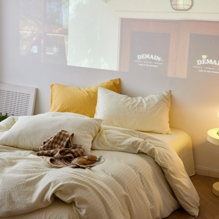 91家纺网 家纺一手货源 找家纺 （总）安莱 2023新款爆款水洗棉提花锦瑟基础款四件套