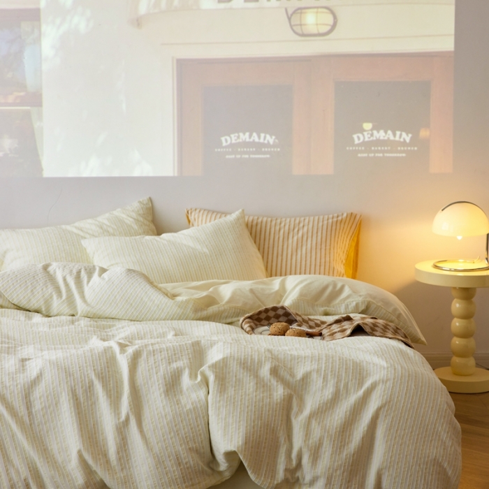 91家纺网 家纺一手货源 找家纺 安莱 2023新款爆款水洗棉提花锦瑟基础款四件套 锦瑟基础款-奶黄