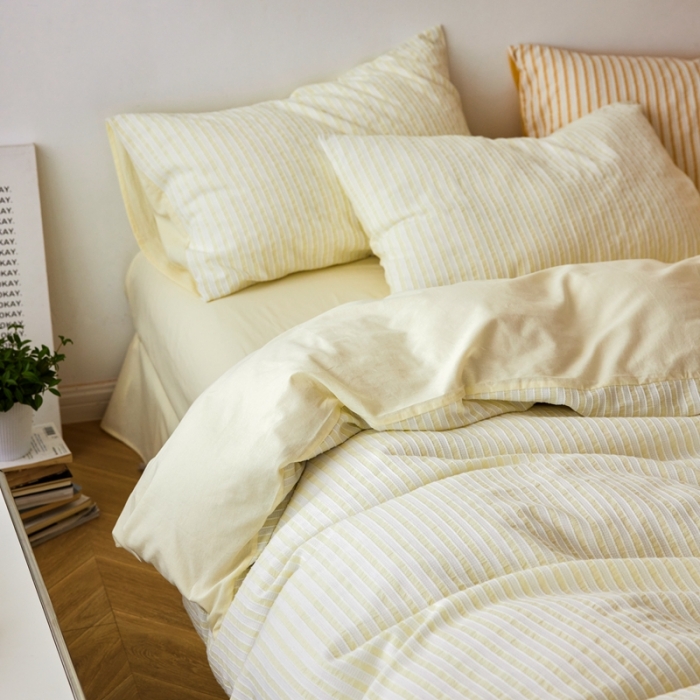 91家纺网 家纺一手货源 找家纺 安莱 2023新款爆款水洗棉提花锦瑟基础款四件套 锦瑟基础款-奶黄