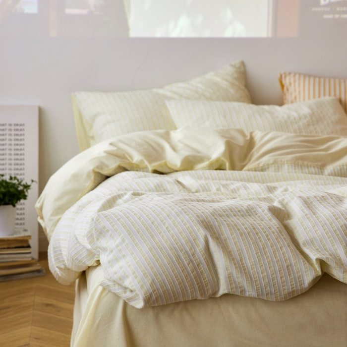 91家纺网 家纺一手货源 找家纺 安莱 2023新款爆款水洗棉提花锦瑟基础款四件套 锦瑟基础款-奶黄