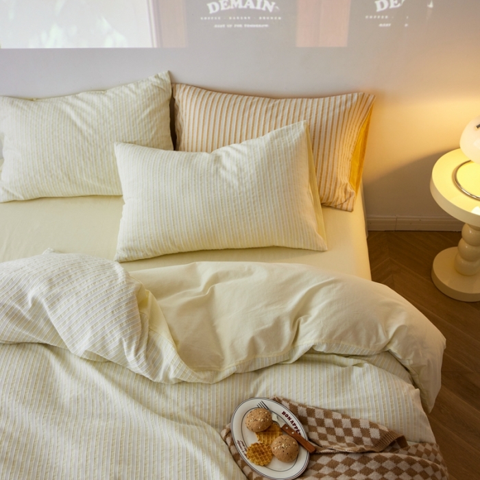 91家纺网 家纺一手货源 找家纺 安莱 2023新款爆款水洗棉提花锦瑟基础款四件套 锦瑟基础款-奶黄