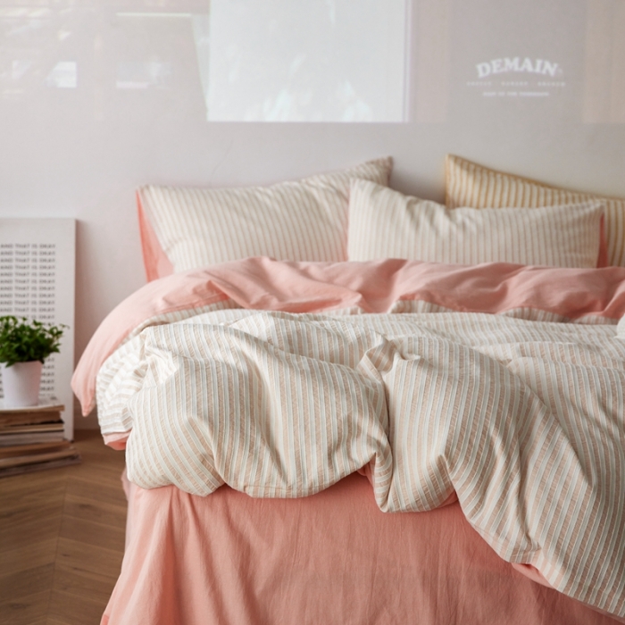 91家纺网 家纺一手货源 找家纺 安莱 2023新款爆款水洗棉提花锦瑟基础款四件套 锦瑟基础款-嫩粉