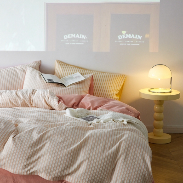 91家纺网 家纺一手货源 找家纺 安莱 2023新款爆款水洗棉提花锦瑟基础款四件套 锦瑟基础款-嫩粉