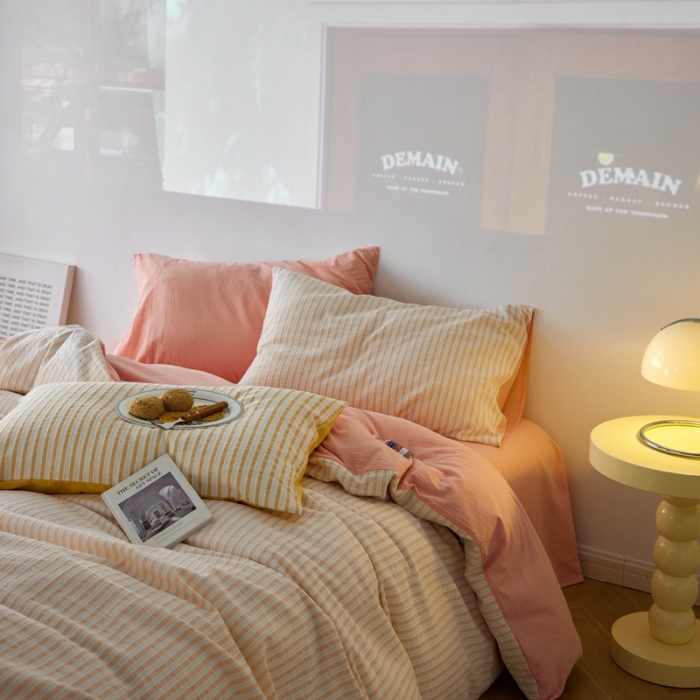 91家纺网 家纺一手货源 找家纺 安莱 2023新款爆款水洗棉提花锦瑟基础款四件套 锦瑟基础款-嫩粉