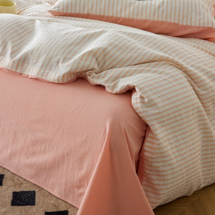 91家纺网 家纺一手货源 找家纺 安莱 2023新款爆款水洗棉提花锦瑟基础款四件套 锦瑟基础款-嫩粉