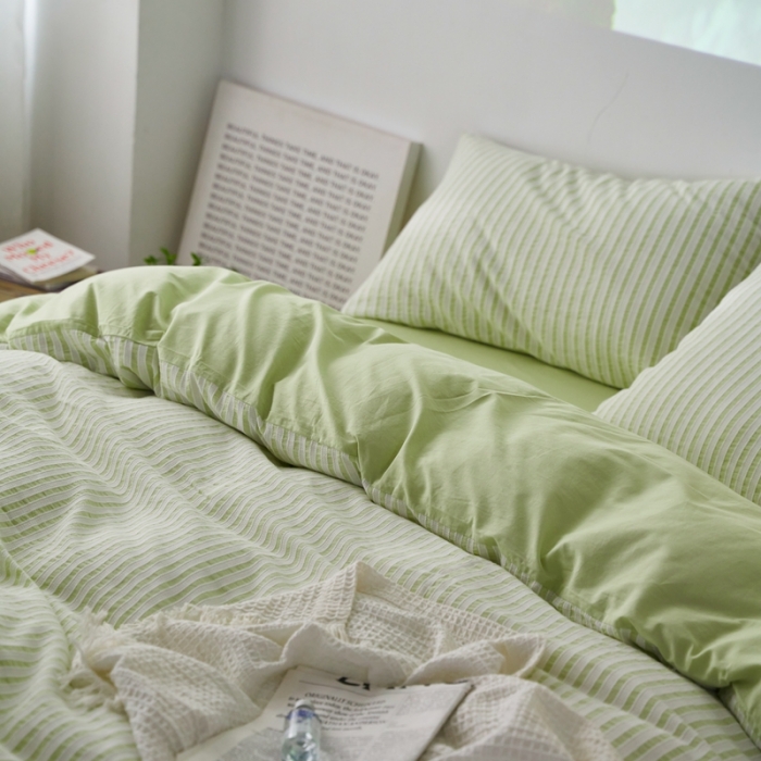 91家纺网 家纺一手货源 找家纺 安莱 2023新款爆款水洗棉提花锦瑟基础款四件套 锦瑟基础款-嫩绿
