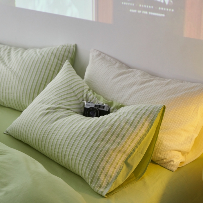 91家纺网 家纺一手货源 找家纺 安莱 2023新款爆款水洗棉提花锦瑟基础款四件套 锦瑟基础款-嫩绿