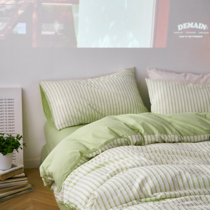 91家纺网 家纺一手货源 找家纺 安莱 2023新款爆款水洗棉提花锦瑟基础款四件套 锦瑟基础款-嫩绿