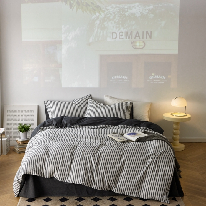 91家纺网 家纺一手货源 找家纺 安莱 2023新款爆款水洗棉提花锦瑟基础款四件套 锦瑟基础款-深灰