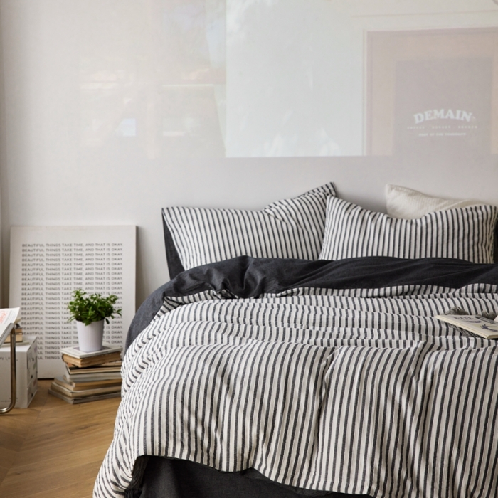 91家纺网 家纺一手货源 找家纺 安莱 2023新款爆款水洗棉提花锦瑟基础款四件套 锦瑟基础款-深灰