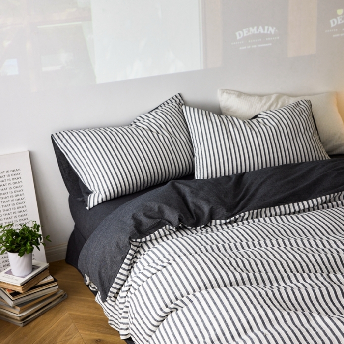 91家纺网 家纺一手货源 找家纺 安莱 2023新款爆款水洗棉提花锦瑟基础款四件套 锦瑟基础款-深灰