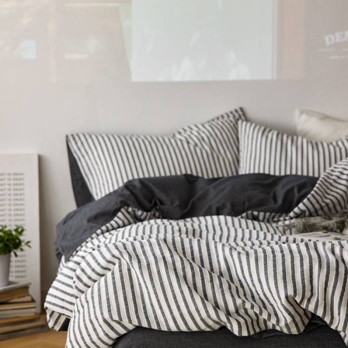 91家纺网 家纺一手货源 找家纺 安莱 2023新款爆款水洗棉提花锦瑟基础款四件套 锦瑟基础款-深灰