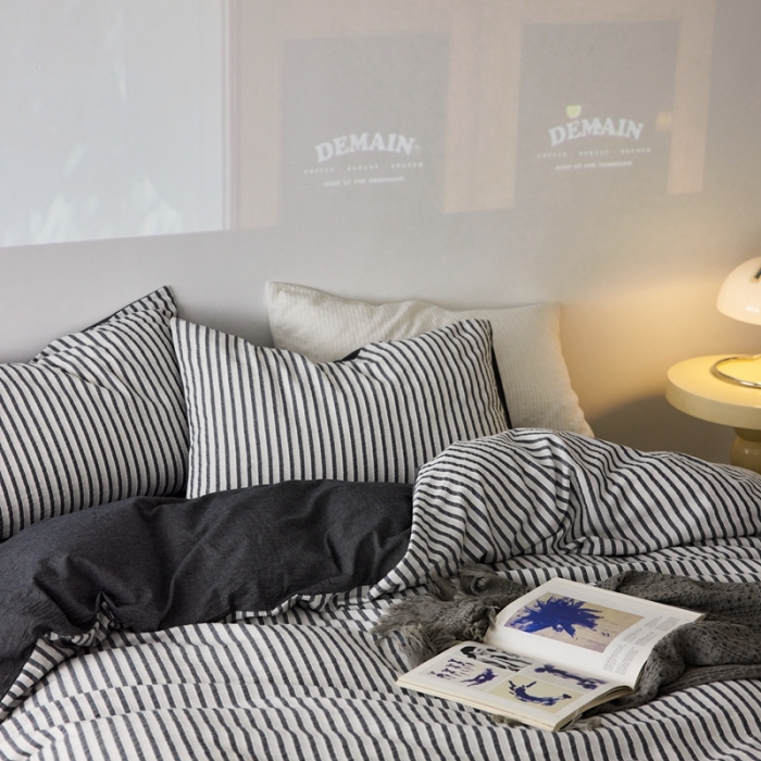 91家纺网 家纺一手货源 找家纺 安莱 2023新款爆款水洗棉提花锦瑟基础款四件套 锦瑟基础款-深灰