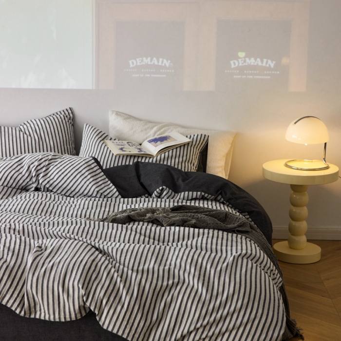 91家纺网 家纺一手货源 找家纺 安莱 2023新款爆款水洗棉提花锦瑟基础款四件套 锦瑟基础款-深灰