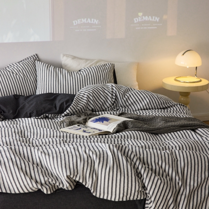 91家纺网 家纺一手货源 找家纺 安莱 2023新款爆款水洗棉提花锦瑟基础款四件套 锦瑟基础款-深灰