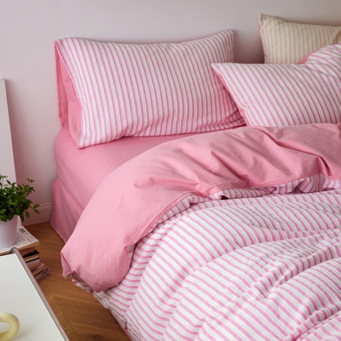 91家纺网 家纺一手货源 找家纺 安莱 2023新款爆款水洗棉提花锦瑟基础款四件套 锦瑟基础款-桃粉