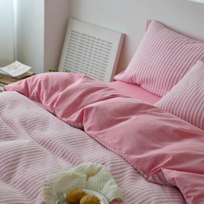 91家纺网 家纺一手货源 找家纺 安莱 2023新款爆款水洗棉提花锦瑟基础款四件套 锦瑟基础款-桃粉