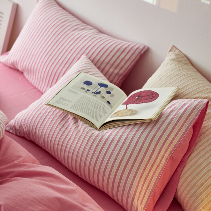 91家纺网 家纺一手货源 找家纺 安莱 2023新款爆款水洗棉提花锦瑟基础款四件套 锦瑟基础款-桃粉