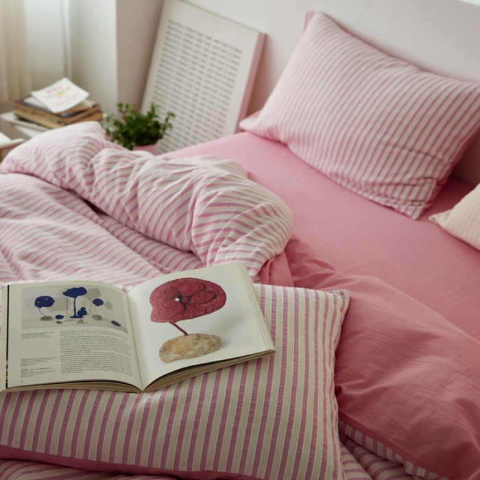 91家纺网 家纺一手货源 找家纺 安莱 2023新款爆款水洗棉提花锦瑟基础款四件套 锦瑟基础款-桃粉