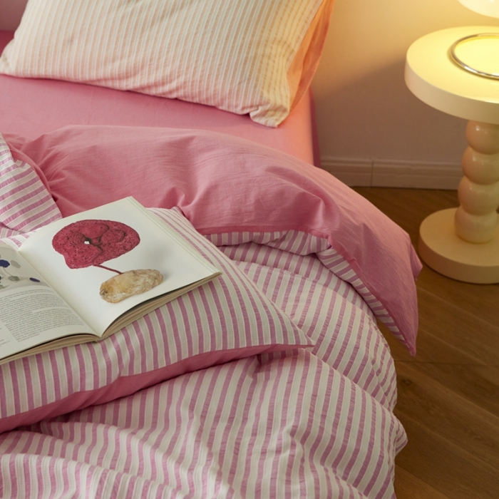 91家纺网 家纺一手货源 找家纺 安莱 2023新款爆款水洗棉提花锦瑟基础款四件套 锦瑟基础款-桃粉