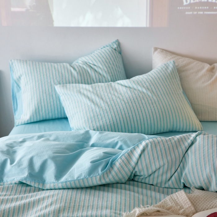 91家纺网 家纺一手货源 找家纺 安莱 2023新款爆款水洗棉提花锦瑟基础款四件套 锦瑟基础款-天蓝