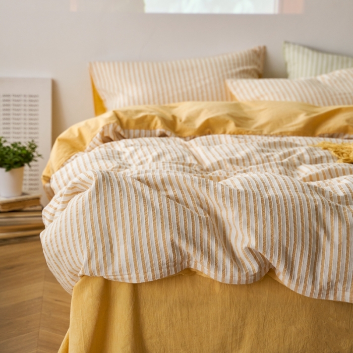 91家纺网 家纺一手货源 找家纺 安莱 2023新款爆款水洗棉提花锦瑟基础款四件套 锦瑟基础款-驼黄