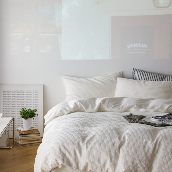 91家纺网 家纺一手货源 找家纺 安莱 2023新款爆款水洗棉提花锦瑟基础款四件套 锦瑟基础款-盐白