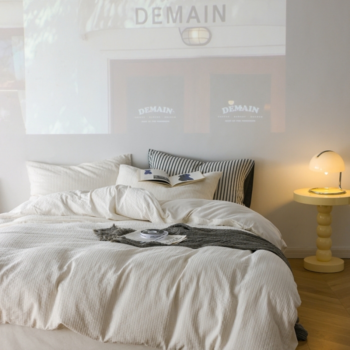 91家纺网 家纺一手货源 找家纺 安莱 2023新款爆款水洗棉提花锦瑟基础款四件套 锦瑟基础款-盐白