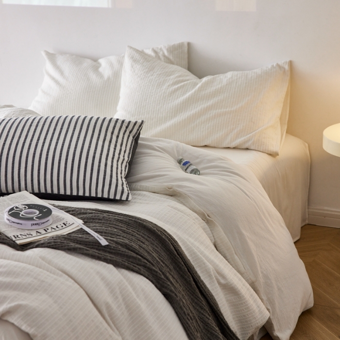 91家纺网 家纺一手货源 找家纺 安莱 2023新款爆款水洗棉提花锦瑟基础款四件套 锦瑟基础款-盐白