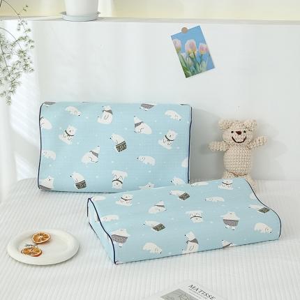 91家纺网 家纺一手货源 找家纺 良佐生活 2023新款A类母婴级双层纱乳胶枕专用枕套 北极熊蓝