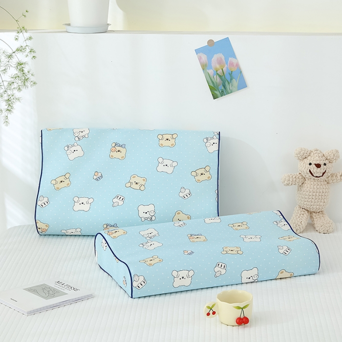 91家纺网 家纺一手货源 找家纺 良佐生活 2023新款A类母婴级双层纱乳胶枕专用枕套 波波熊蓝