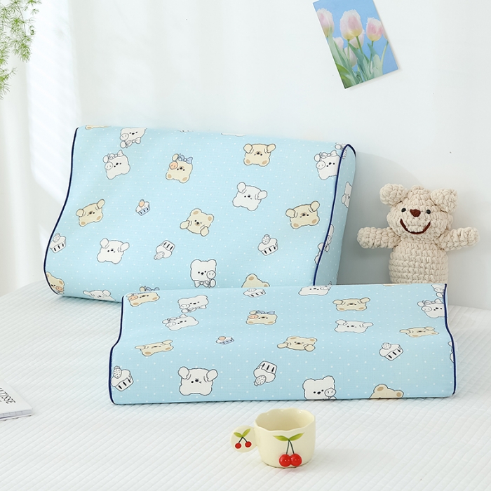 91家纺网 家纺一手货源 找家纺 良佐生活 2023新款A类母婴级双层纱乳胶枕专用枕套 波波熊蓝