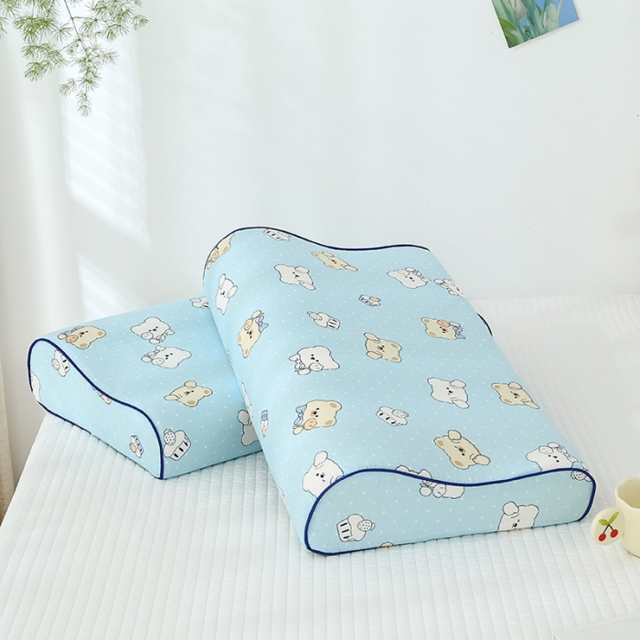 91家纺网 家纺一手货源 找家纺 良佐生活 2023新款A类母婴级双层纱乳胶枕专用枕套 波波熊蓝