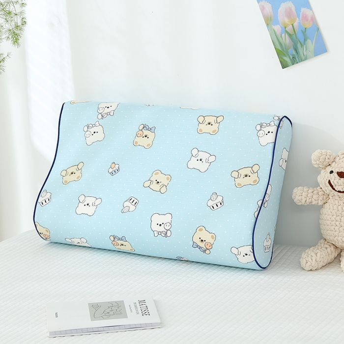 91家纺网 家纺一手货源 找家纺 良佐生活 2023新款A类母婴级双层纱乳胶枕专用枕套 波波熊蓝