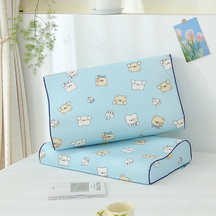 91家纺网 家纺一手货源 找家纺 良佐生活 2023新款A类母婴级双层纱乳胶枕专用枕套 波波熊蓝