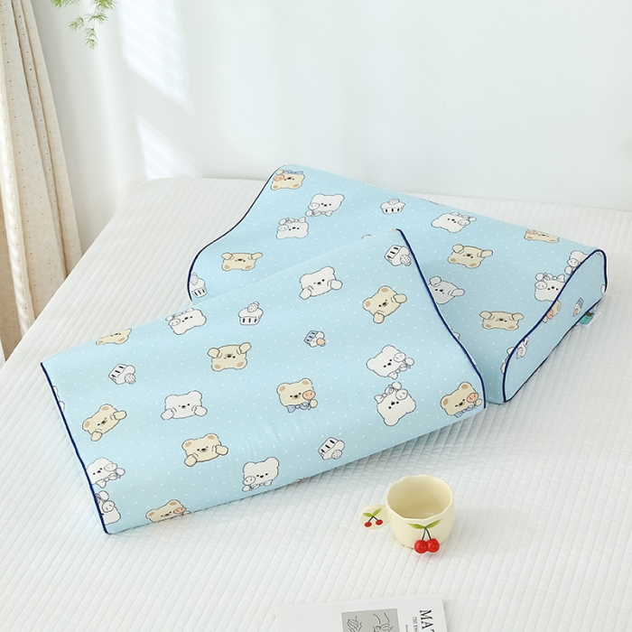 91家纺网 家纺一手货源 找家纺 良佐生活 2023新款A类母婴级双层纱乳胶枕专用枕套 波波熊蓝