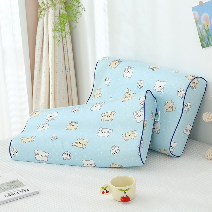 91家纺网 家纺一手货源 找家纺 良佐生活 2023新款A类母婴级双层纱乳胶枕专用枕套 波波熊蓝