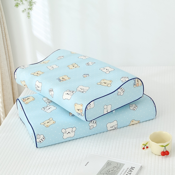 91家纺网 家纺一手货源 找家纺 良佐生活 2023新款A类母婴级双层纱乳胶枕专用枕套 波波熊蓝