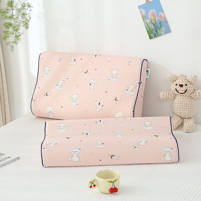 91家纺网 家纺一手货源 找家纺 良佐生活 2023新款A类母婴级双层纱乳胶枕专用枕套 小飞象粉