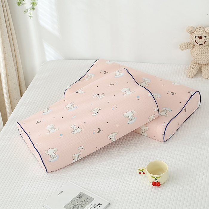 91家纺网 家纺一手货源 找家纺 良佐生活 2023新款A类母婴级双层纱乳胶枕专用枕套 小飞象粉