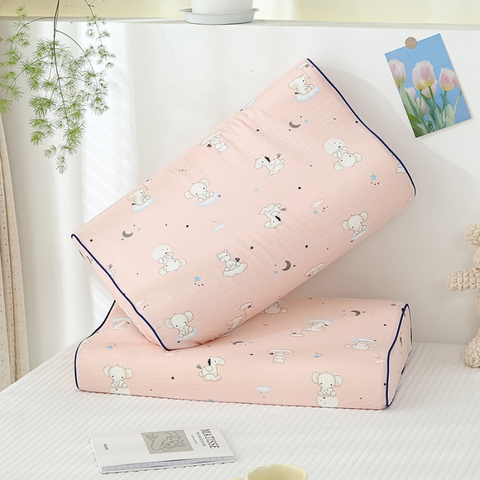 91家纺网 家纺一手货源 找家纺 良佐生活 2023新款A类母婴级双层纱乳胶枕专用枕套 小飞象粉