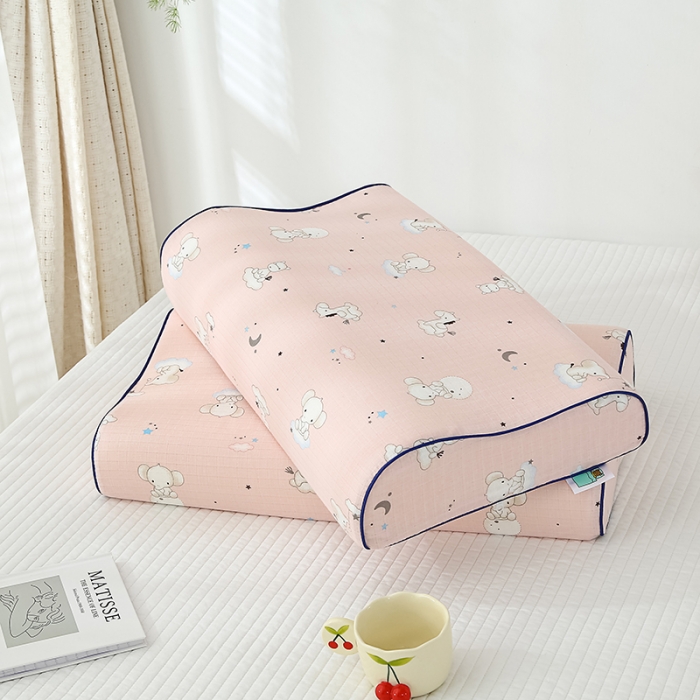 91家纺网 家纺一手货源 找家纺 良佐生活 2023新款A类母婴级双层纱乳胶枕专用枕套 小飞象粉